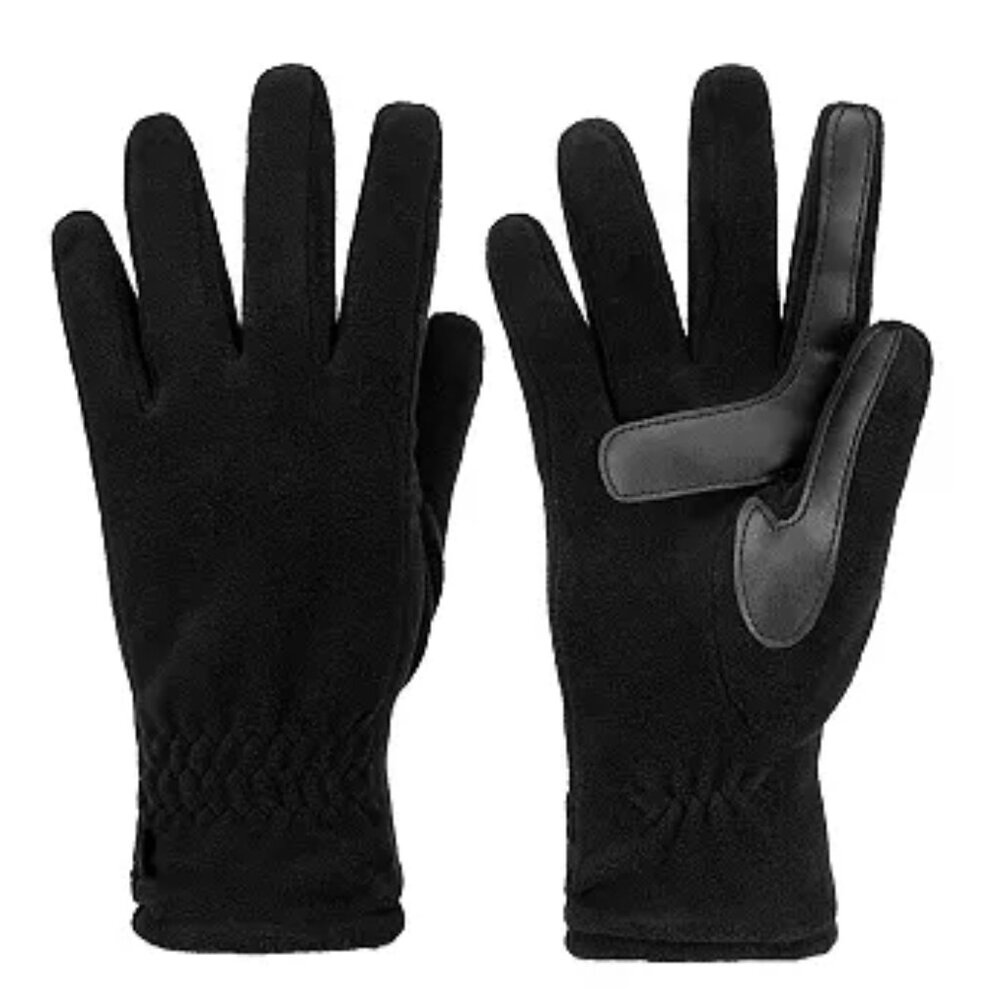 NWT ✅isotoner SmartDRI Fleece Lined Gathered Tech Gloves BLACK ~ One Size ⭐NWT